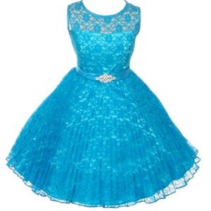 Little Girl Toddler Pleated Lace Illusion Top Sunburst Special Flower Girl Dress